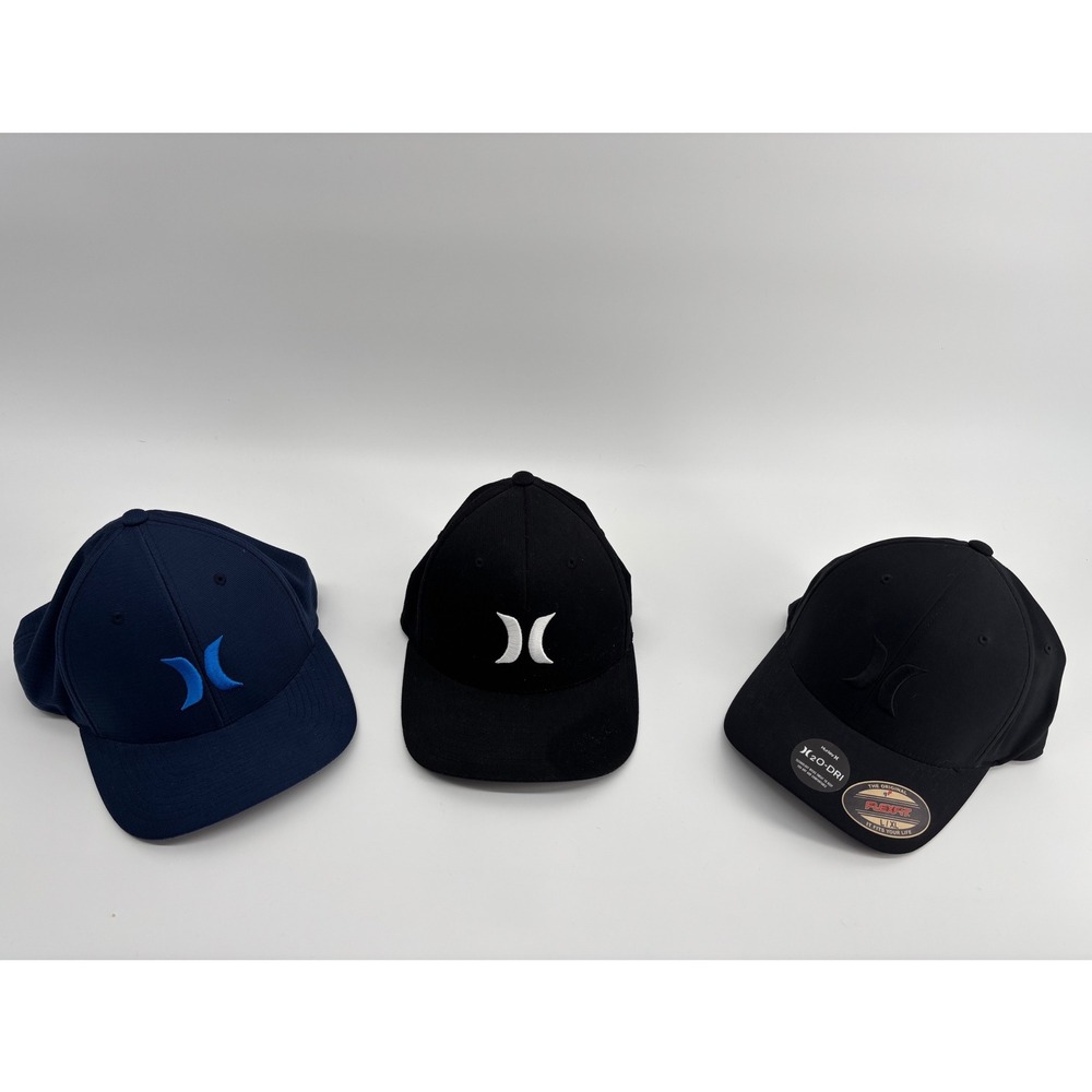 Hurley Flexfit H2O-Dri Baseball Cap Hat Lot of 3 Size L-XL Black Navy Blue
